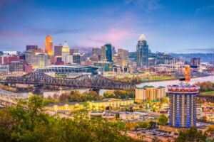 interventional physiatry job in cincinnati with aerial view of the city